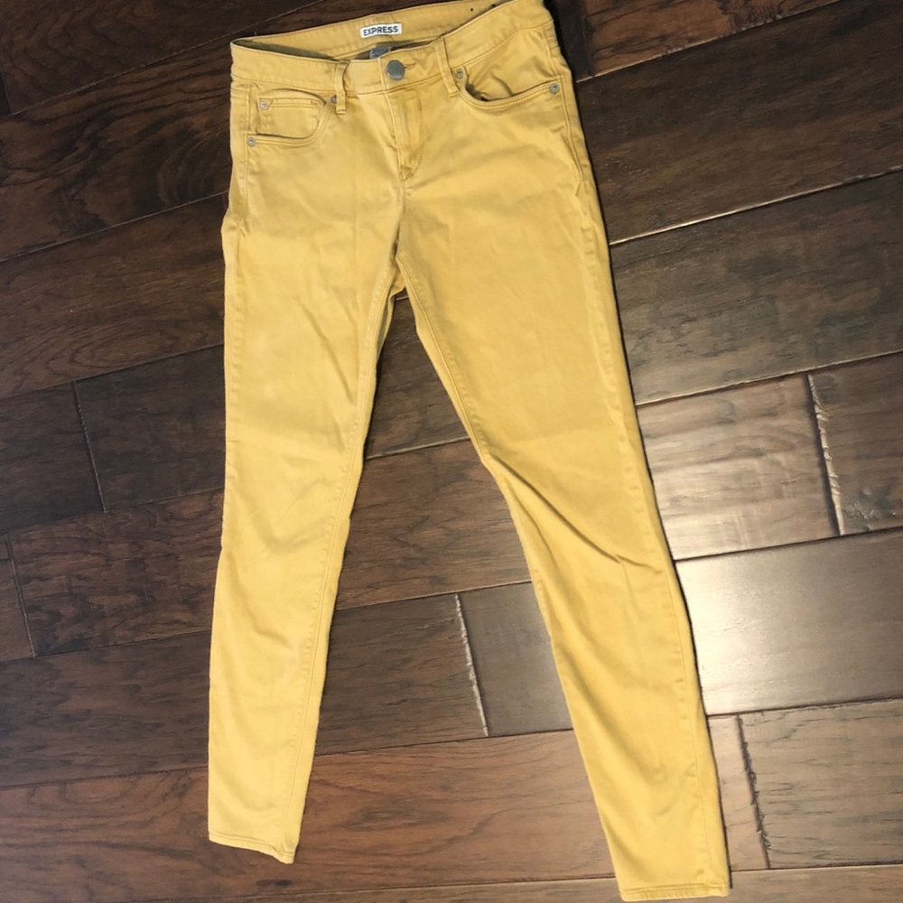 Express mustard yellow skinny jeans